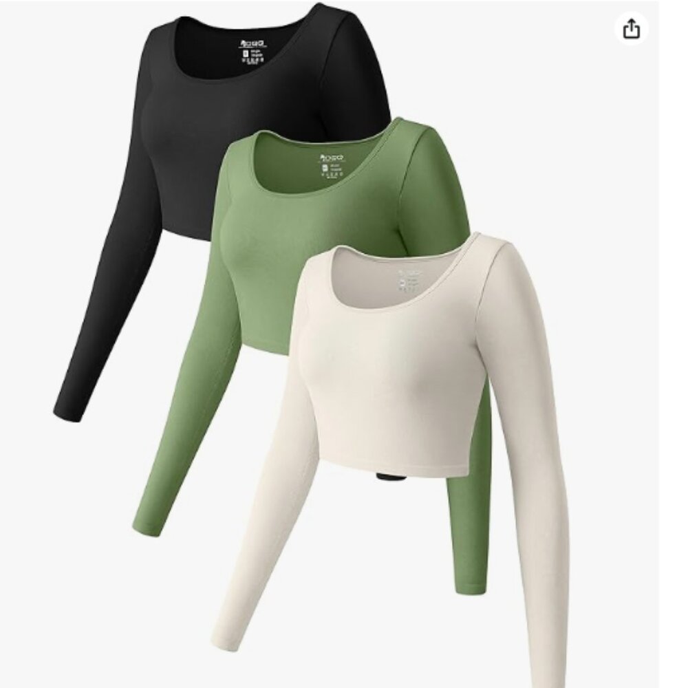 OQQ Women's 3 Piece Crop Tops Long Sleeve Round Neck
